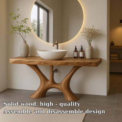 Handcrafted Solid Wood Bathroom Vanity with Organic Flow Design – Modern Natural Aesthetic Lynnsnail