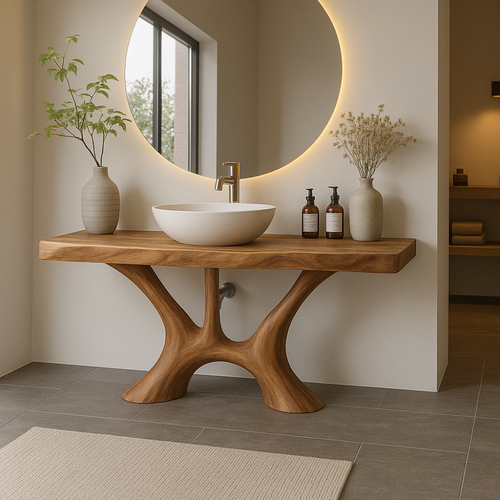 Handcrafted Solid Wood Bathroom Vanity with Organic Flow Design – Modern Natural Aesthetic Lynnsnail