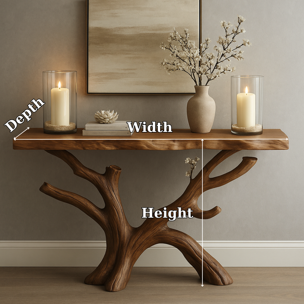 Handcrafted Solid Wood Console Table with Organic Tree Design – Modern Natural Home Décor Lynnsnail