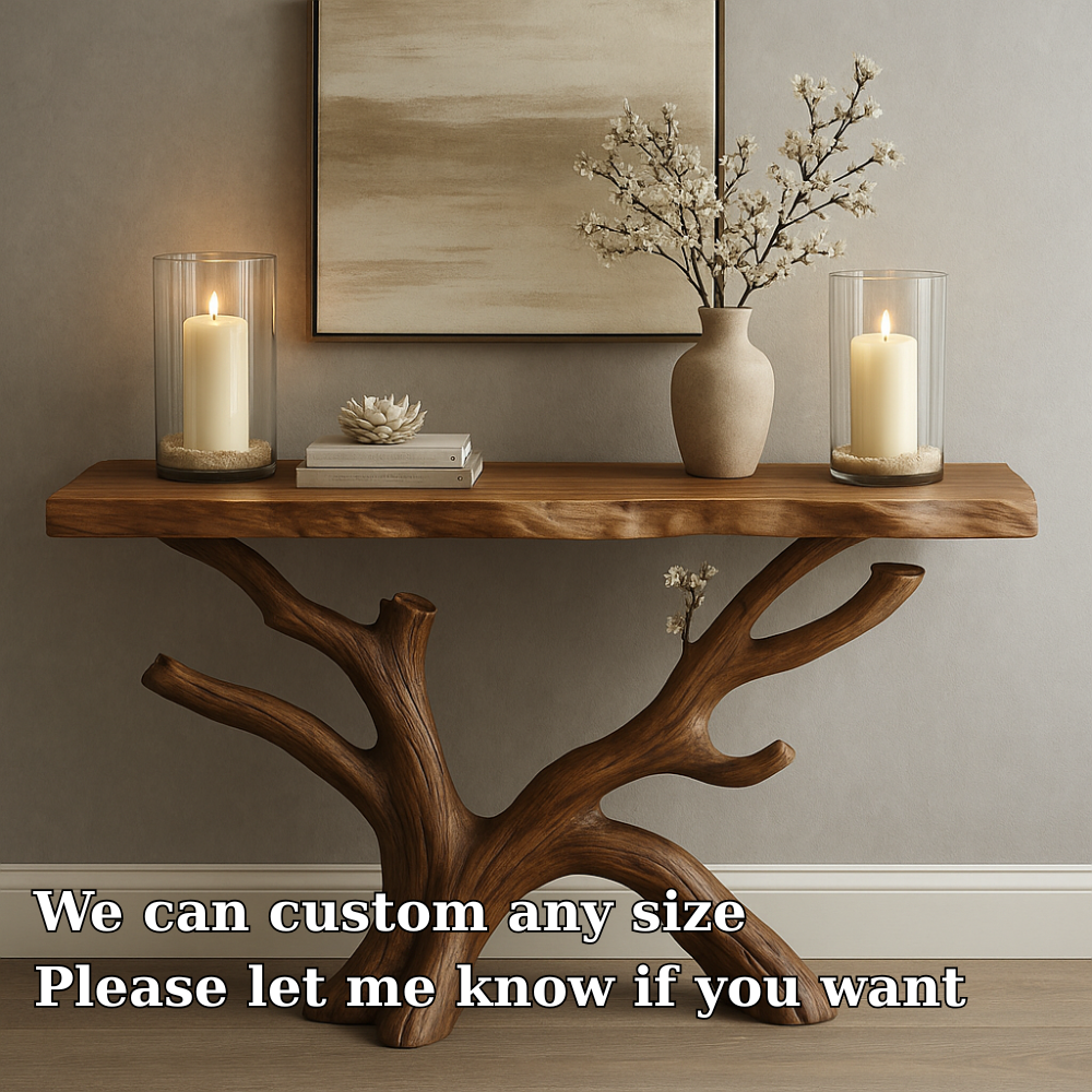 Handcrafted Solid Wood Console Table with Organic Tree Design – Modern Natural Home Décor Lynnsnail