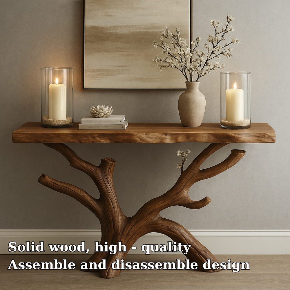 Handcrafted Solid Wood Console Table with Organic Tree Design – Modern Natural Home Décor Lynnsnail