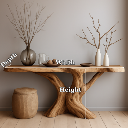 Handcrafted Solid Wood Console Table with Natural Tree Trunk Design – Organic Modern Furniture Lynnsnail