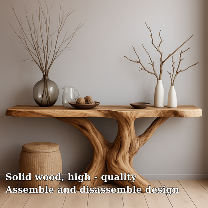 Handcrafted Solid Wood Console Table with Natural Tree Trunk Design – Organic Modern Furniture Lynnsnail