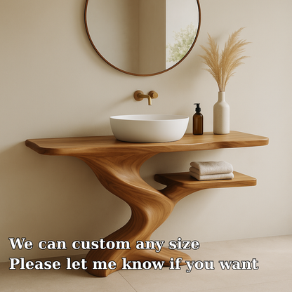 Handcrafted Solid Wood Bathroom Vanity with Organic Wave Design – Modern Minimalist Style Lynnsnail