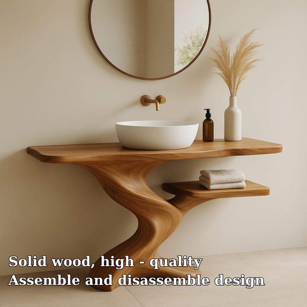 Handcrafted Solid Wood Bathroom Vanity with Organic Wave Design – Modern Minimalist Style Lynnsnail