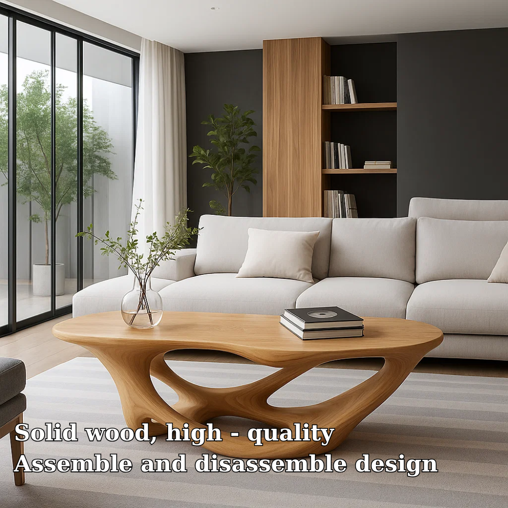Handcrafted Solid Wood Coffee Table with Sculptural Organic Base – Modern Living Room Design Lynnsnail