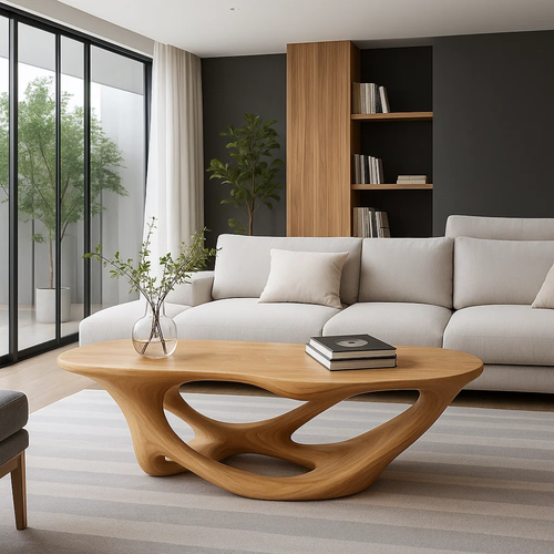 Handcrafted Solid Wood Coffee Table with Sculptural Organic Base – Modern Living Room Design Lynnsnail