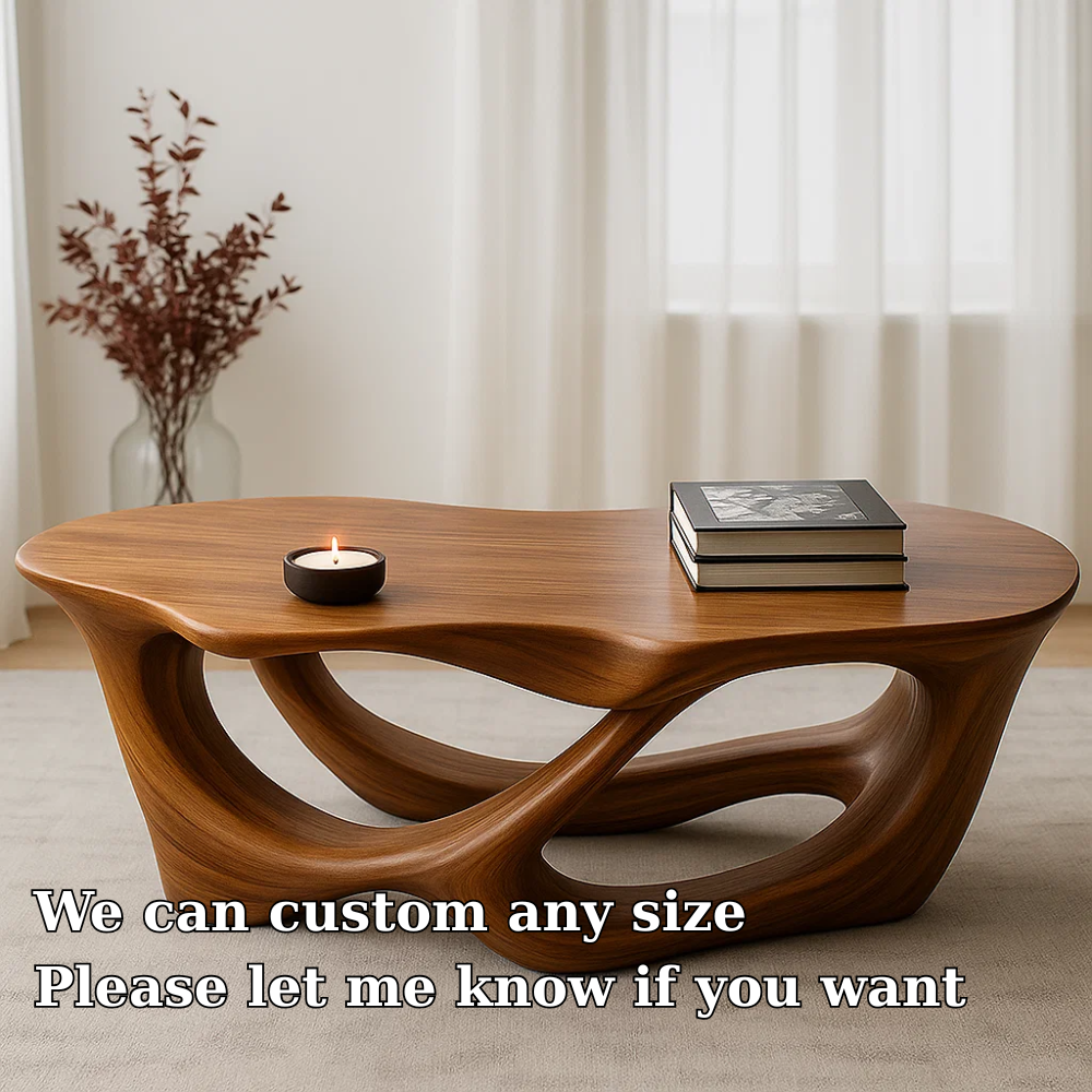 Handcrafted Solid Wood Coffee Table with Fluid Organic Form – Modern Sculptural Centerpiece Lynnsnail