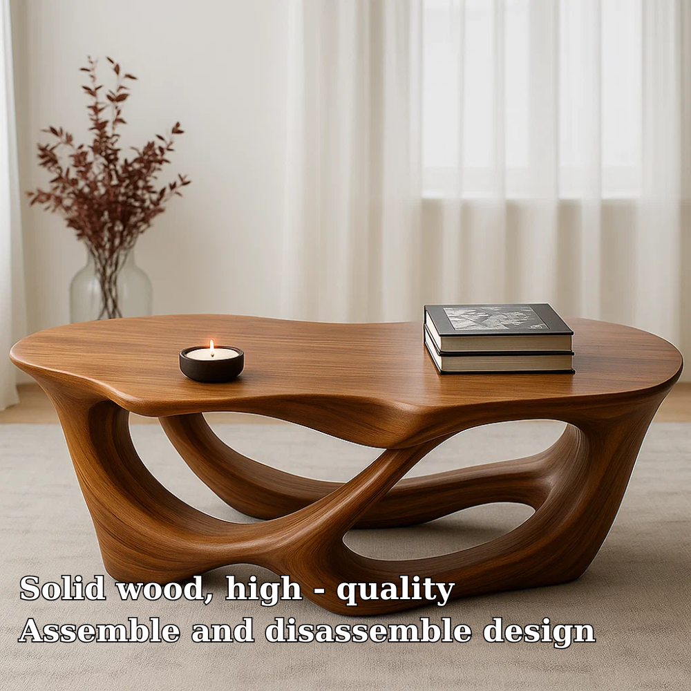 Handcrafted Solid Wood Coffee Table with Fluid Organic Form – Modern Sculptural Centerpiece Lynnsnail