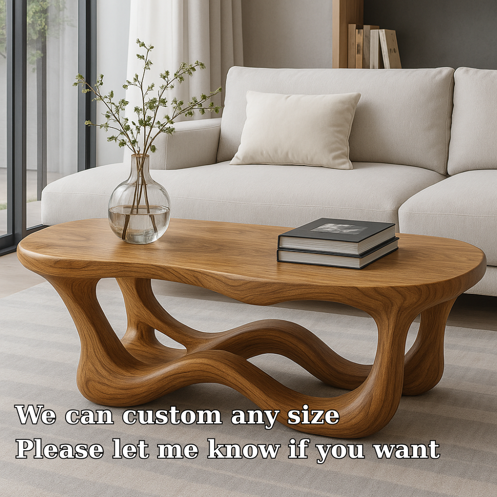 Handcrafted Solid Wood Coffee Table with Organic Wave Base – Modern Artistic Living Room Piece Lynnsnail