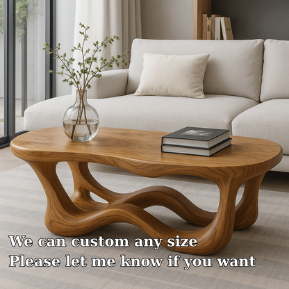 Handcrafted Solid Wood Coffee Table with Organic Wave Base – Modern Artistic Living Room Piece Lynnsnail