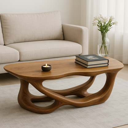 Handcrafted Solid Wood Coffee Table with Sculptural Flow Design – Modern Organic Furniture Lynnsnail