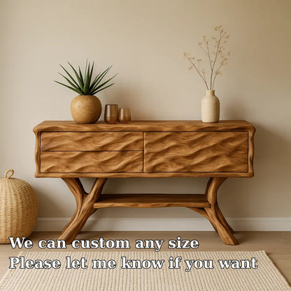 Handcrafted Solid Wood Console Table with Wave Texture Design – Modern Organic Furniture Lynnsnail