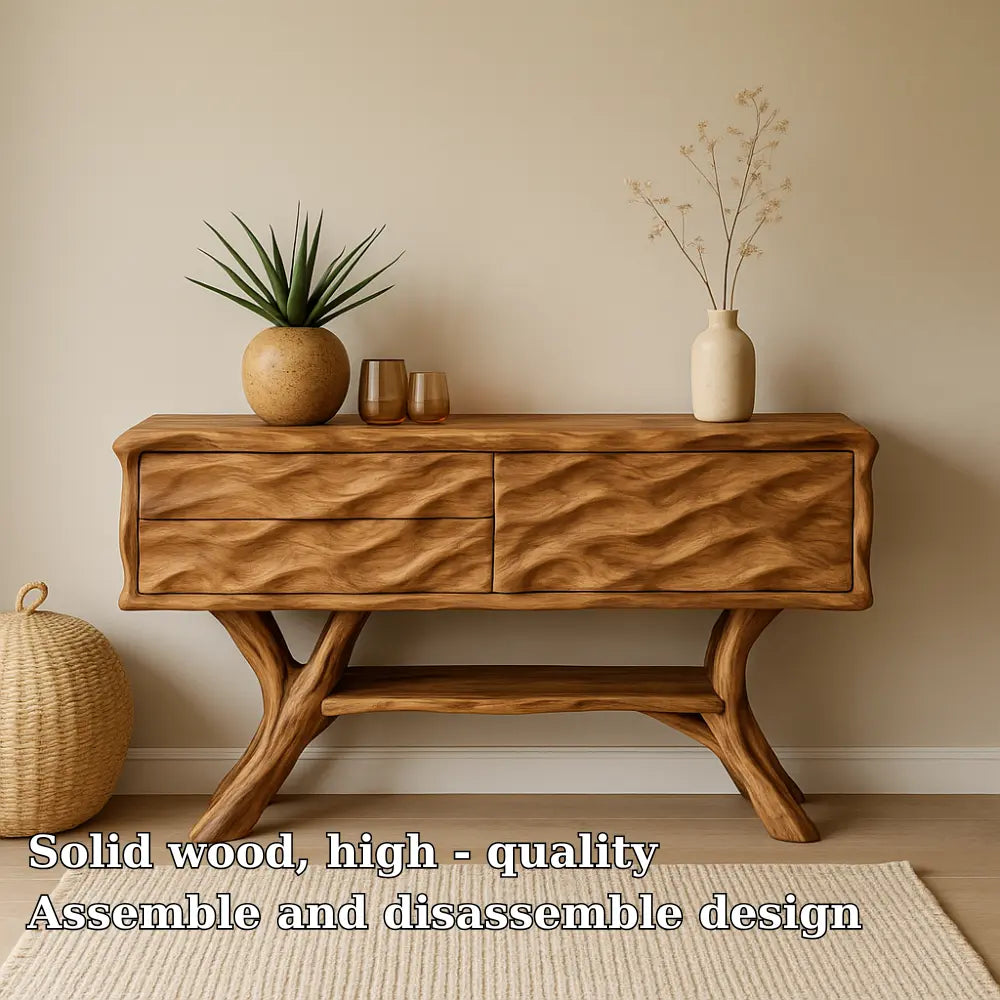 Handcrafted Solid Wood Console Table with Wave Texture Design – Modern Organic Furniture Lynnsnail