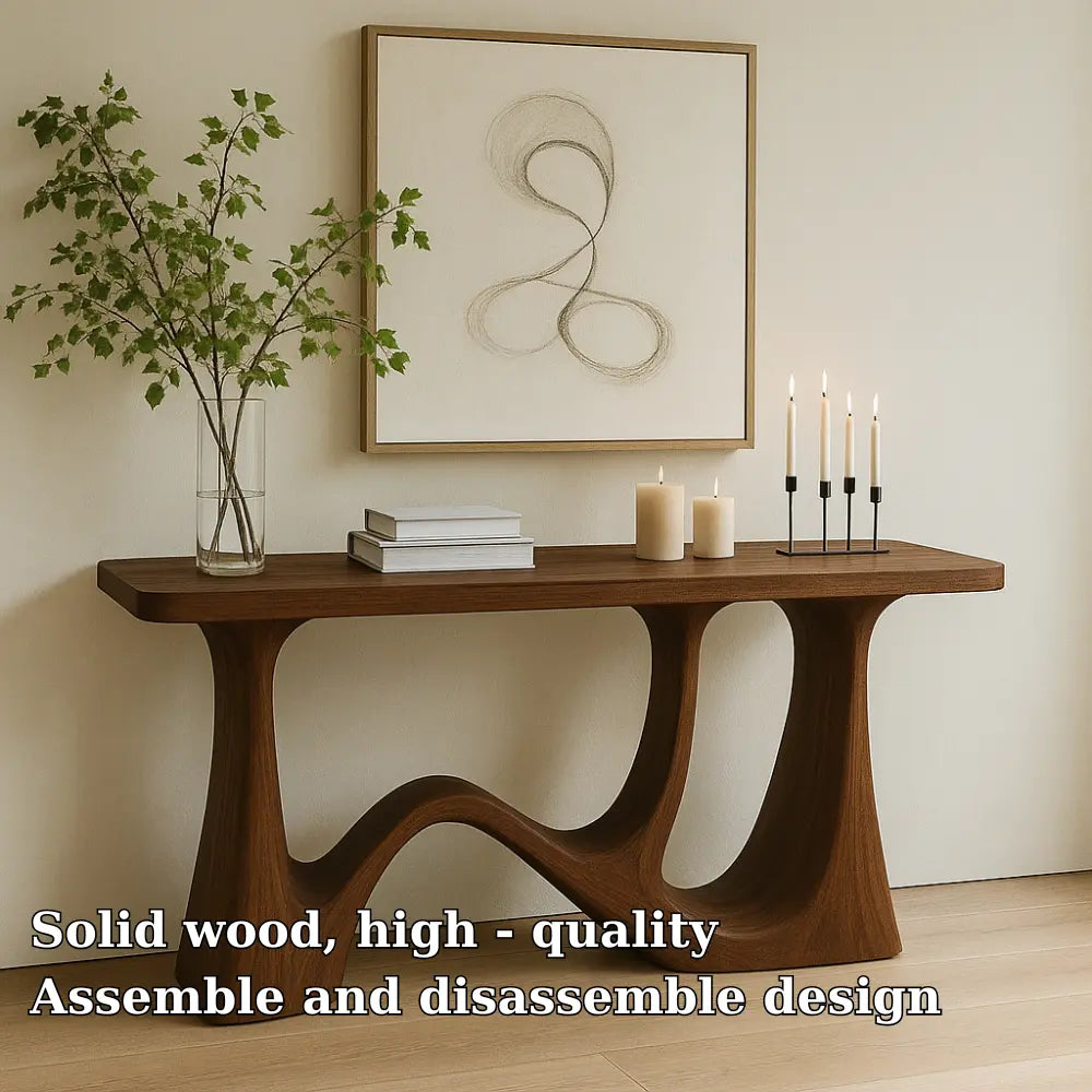 Handcrafted Solid Wood Console Table with Sculptural Wave Legs – Modern Minimalist Design Lynnsnail
