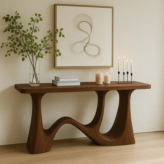Handcrafted Solid Wood Console Table with Sculptural Wave Legs – Modern Minimalist Design Lynnsnail