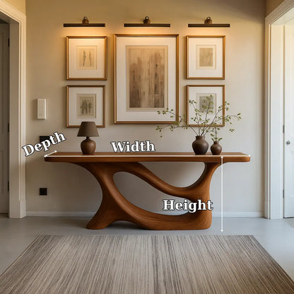 Handcrafted Solid Wood Console Table with Artistic Flow Base – Modern Entryway Furniture Lynnsnail
