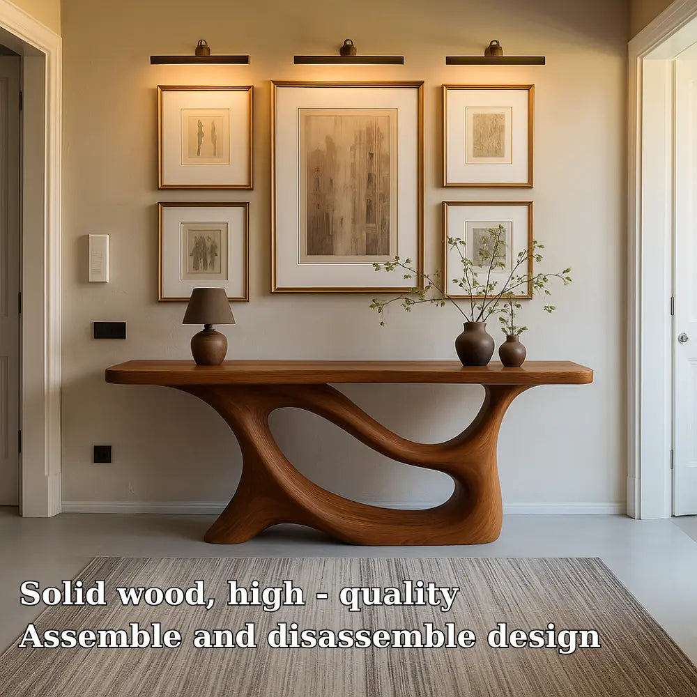 Handcrafted Solid Wood Console Table with Artistic Flow Base – Modern Entryway Furniture Lynnsnail
