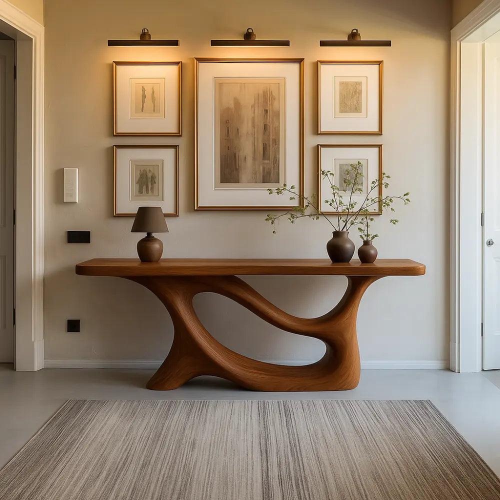 Handcrafted Solid Wood Console Table with Artistic Flow Base – Modern Entryway Furniture Lynnsnail
