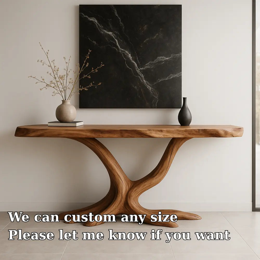 Handcrafted Solid Wood Console Table with Root Form Base – Modern Organic Design Lynnsnail