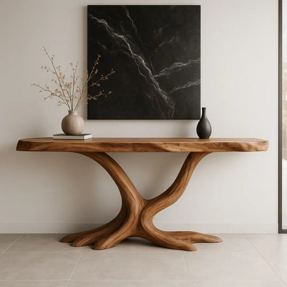 Handcrafted Solid Wood Console Table with Root Form Base – Modern Organic Design Lynnsnail