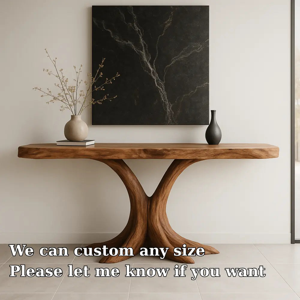 Handcrafted Solid Wood Console Table with Root-Inspired Base – Organic Modern Entryway Lynnsnail