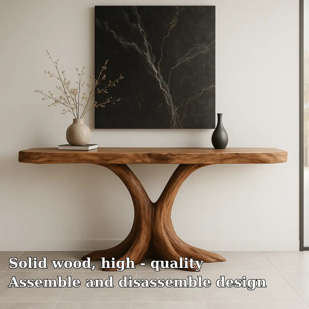Handcrafted Solid Wood Console Table with Root-Inspired Base – Organic Modern Entryway Lynnsnail
