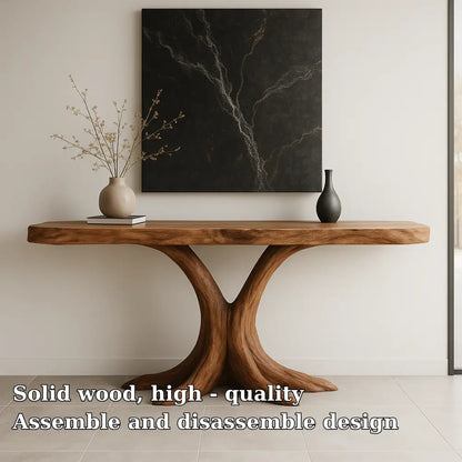 Handcrafted Solid Wood Console Table with Root-Inspired Base – Organic Modern Entryway Lynnsnail