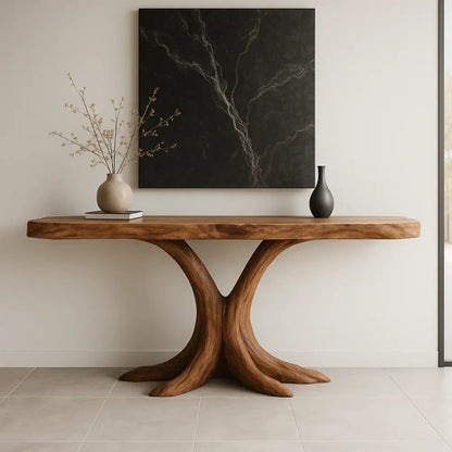 Handcrafted Solid Wood Console Table with Root-Inspired Base – Organic Modern Entryway Lynnsnail