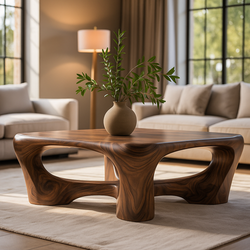 Handcrafted Solid Wood Coffee Table – Sculptural Organic Design for Modern Elegant Living Rooms Lynnsnail