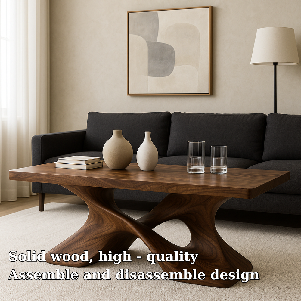 Handcrafted Solid Wood Coffee Table – Artistic Cross-Leg Design for Modern Luxury Living Spaces Lynnsnail
