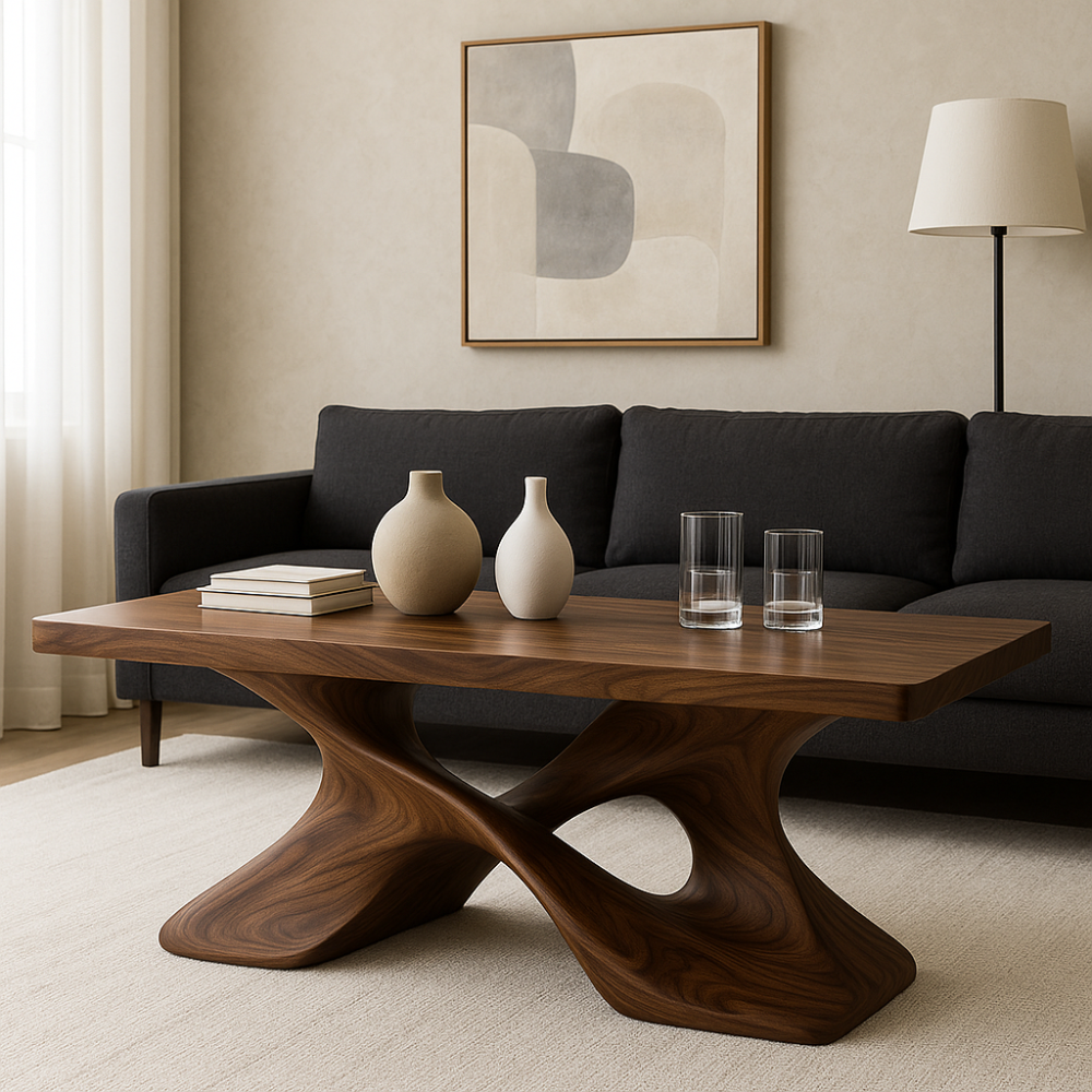 Handcrafted Solid Wood Coffee Table – Artistic Cross-Leg Design for Modern Luxury Living Spaces Lynnsnail