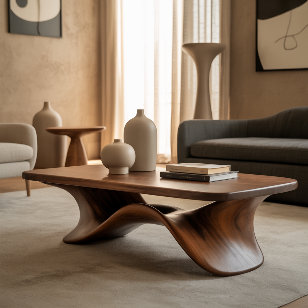Handcrafted Solid Wood Coffee Table – Sculptural Wave Design for Modern Artistic Living Spaces Lynnsnail