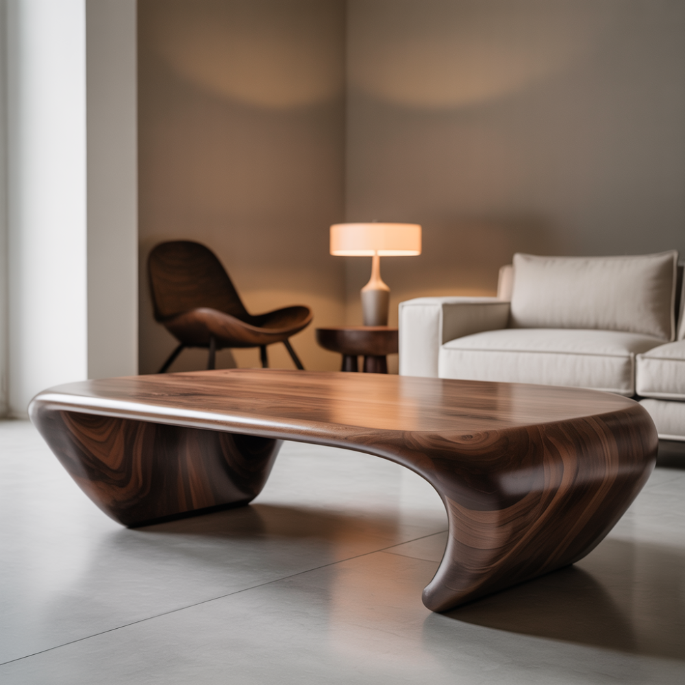 Handcrafted Solid Wood Coffee Table – Modern Sculptural Design with Smooth Organic Curves Lynnsnail