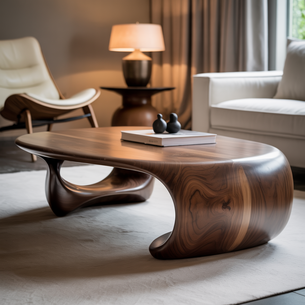 Handcrafted Solid Wood Coffee Table – Modern Organic Design with Flowing Sculptural Form Lynnsnail