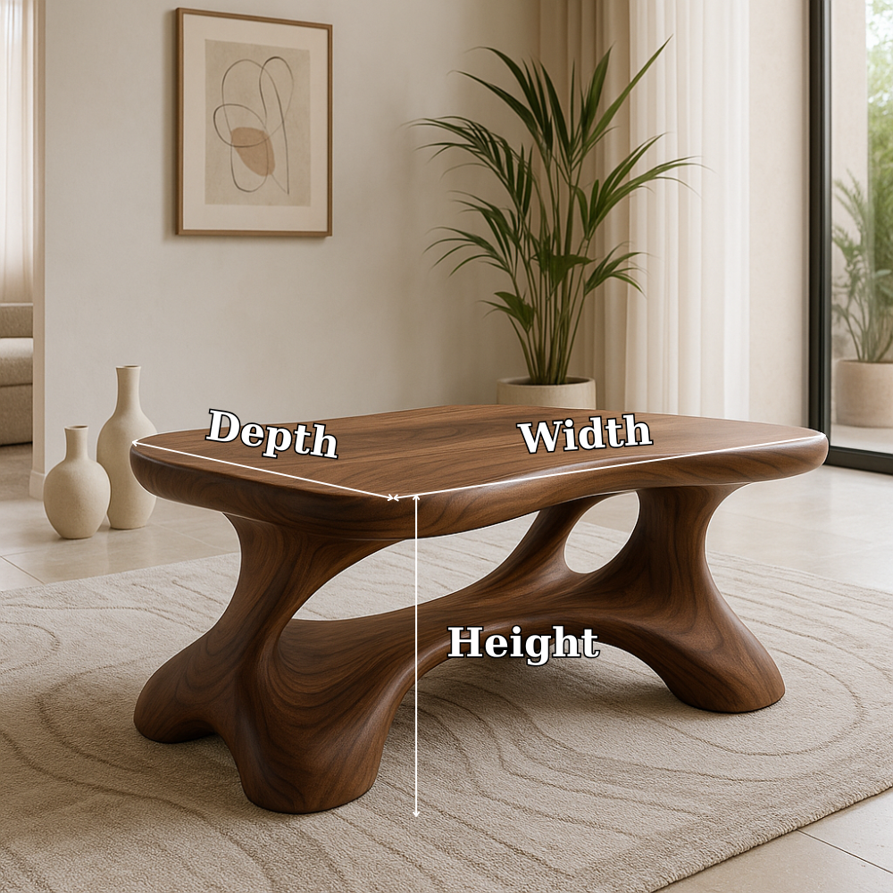 Handcrafted Solid Wood Coffee Table – Modern Sculptural Centerpiece with Organic Curves Lynnsnail