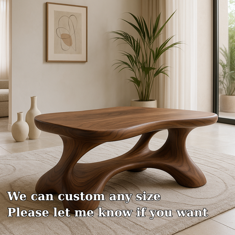 Handcrafted Solid Wood Coffee Table – Modern Sculptural Centerpiece with Organic Curves Lynnsnail