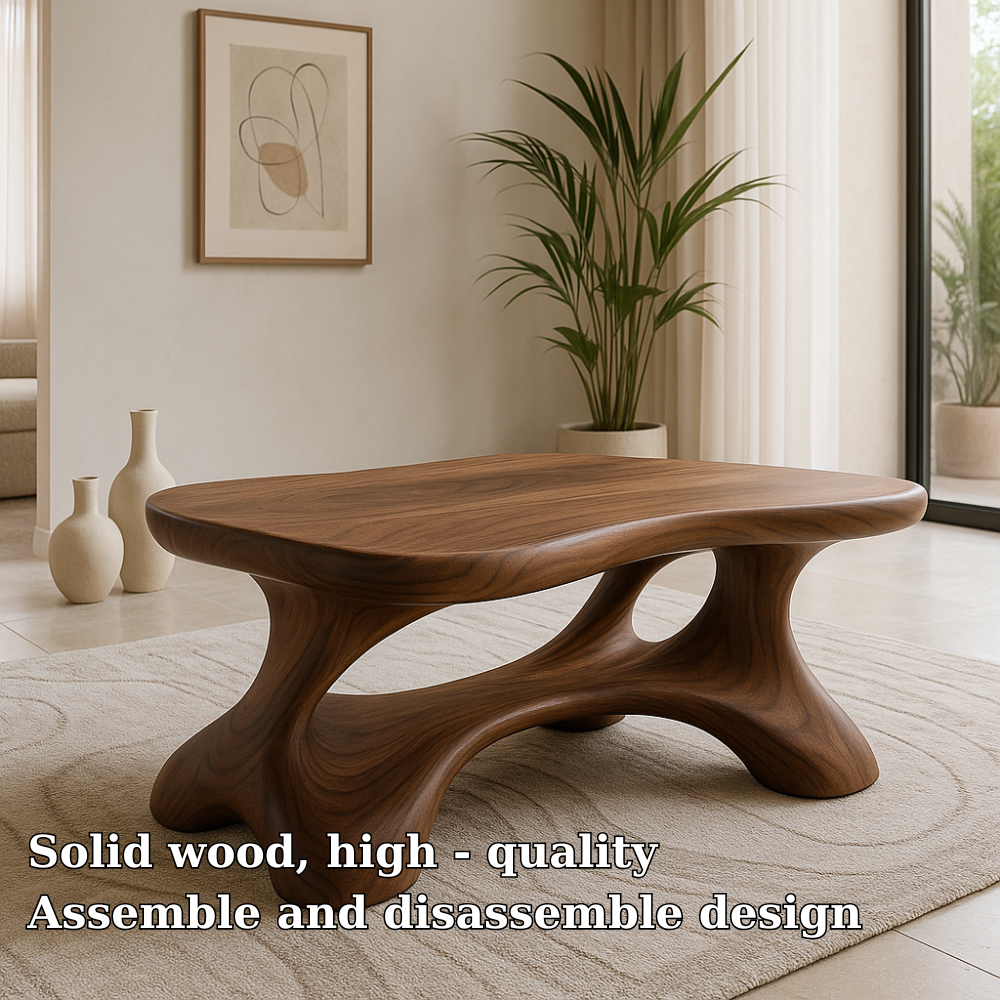 Handcrafted Solid Wood Coffee Table – Modern Sculptural Centerpiece with Organic Curves Lynnsnail