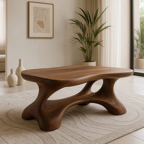 Handcrafted Solid Wood Coffee Table – Modern Sculptural Centerpiece with Organic Curves Lynnsnail