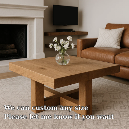 Handcrafted Solid Wood Coffee Table – Modern Minimalist Square Design with Cross Base Lynnsnail