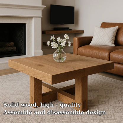 Handcrafted Solid Wood Coffee Table – Modern Minimalist Square Design with Cross Base Lynnsnail