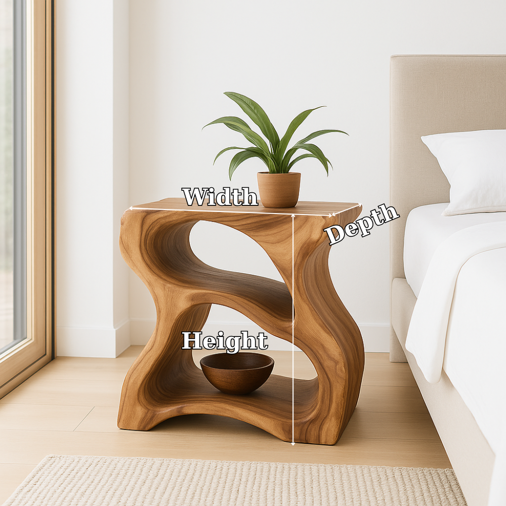 Handcrafted Solid Wood Nightstand – Modern Sculptural Bedside Table with Open Storage Lynnsnail