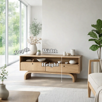 Modern Low Console Table with Drawers & Open Shelf
