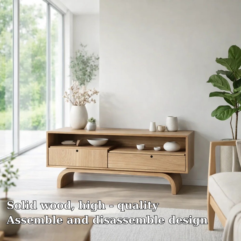 Modern Low Console Table with Drawers & Open Shelf