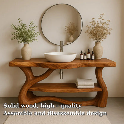 Handcrafted Solid Wood Bathroom Vanity with Organic Flow Design – Modern Natural Elegance Lynnsnail