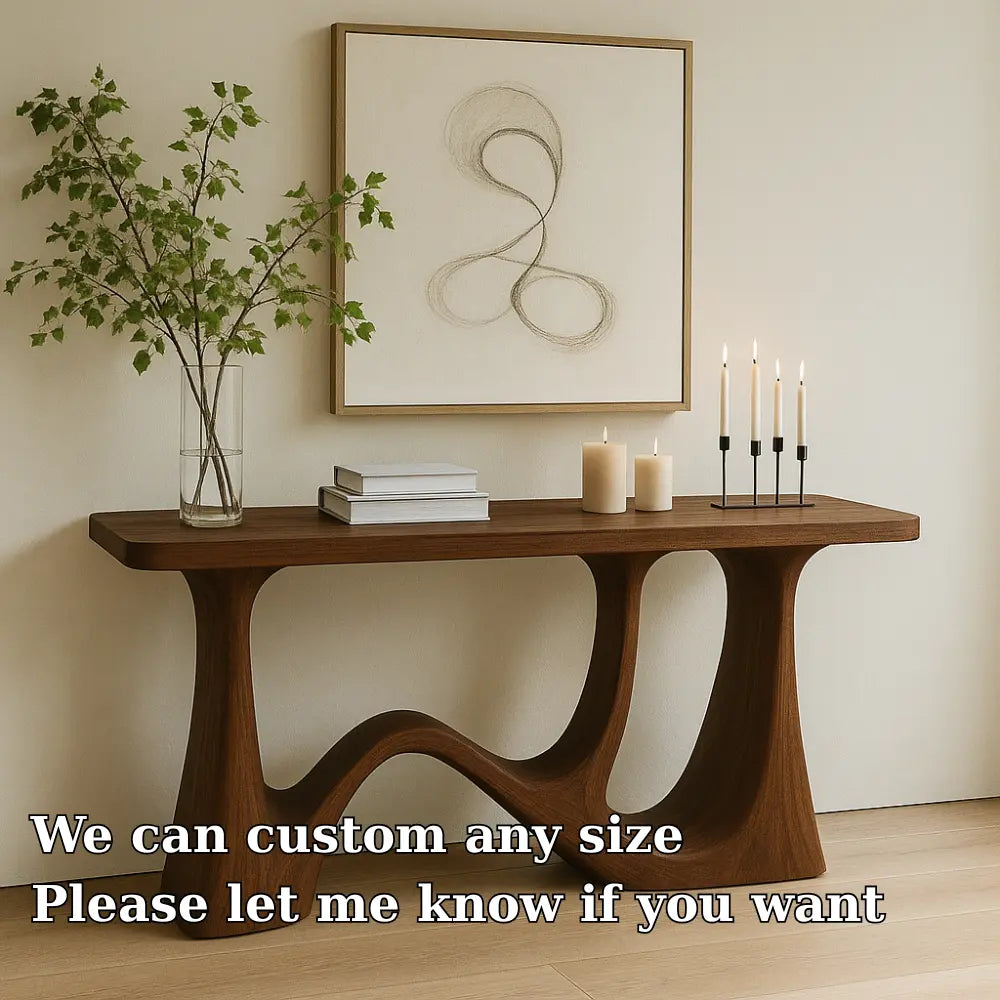 Handcrafted Solid Wood Console Table with Sculptural Wave Legs – Modern Minimalist Design Lynnsnail
