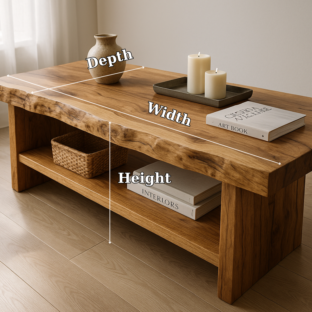 Handcrafted Solid Wood Coffee Table with Live Edge – Natural Rustic Centerpiece for Living Room Lynnsnail