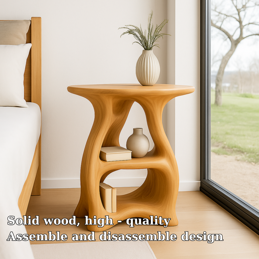 Handcrafted Solid Wood Nightstand – Sculptural Bedside Table with Curved Organic Design Lynnsnail