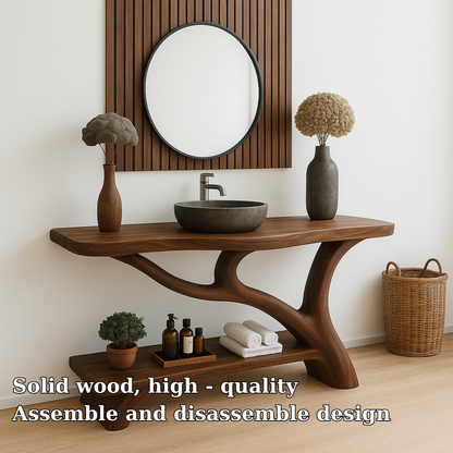 Handcrafted Solid Wood Bathroom Vanity – Organic Sculptural Design with Open Shelf Storage Lynnsnail