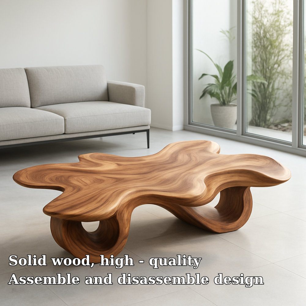 Handcrafted Solid Wood Coffee Table – Organic Sculpted Freeform Design Lynnsnail